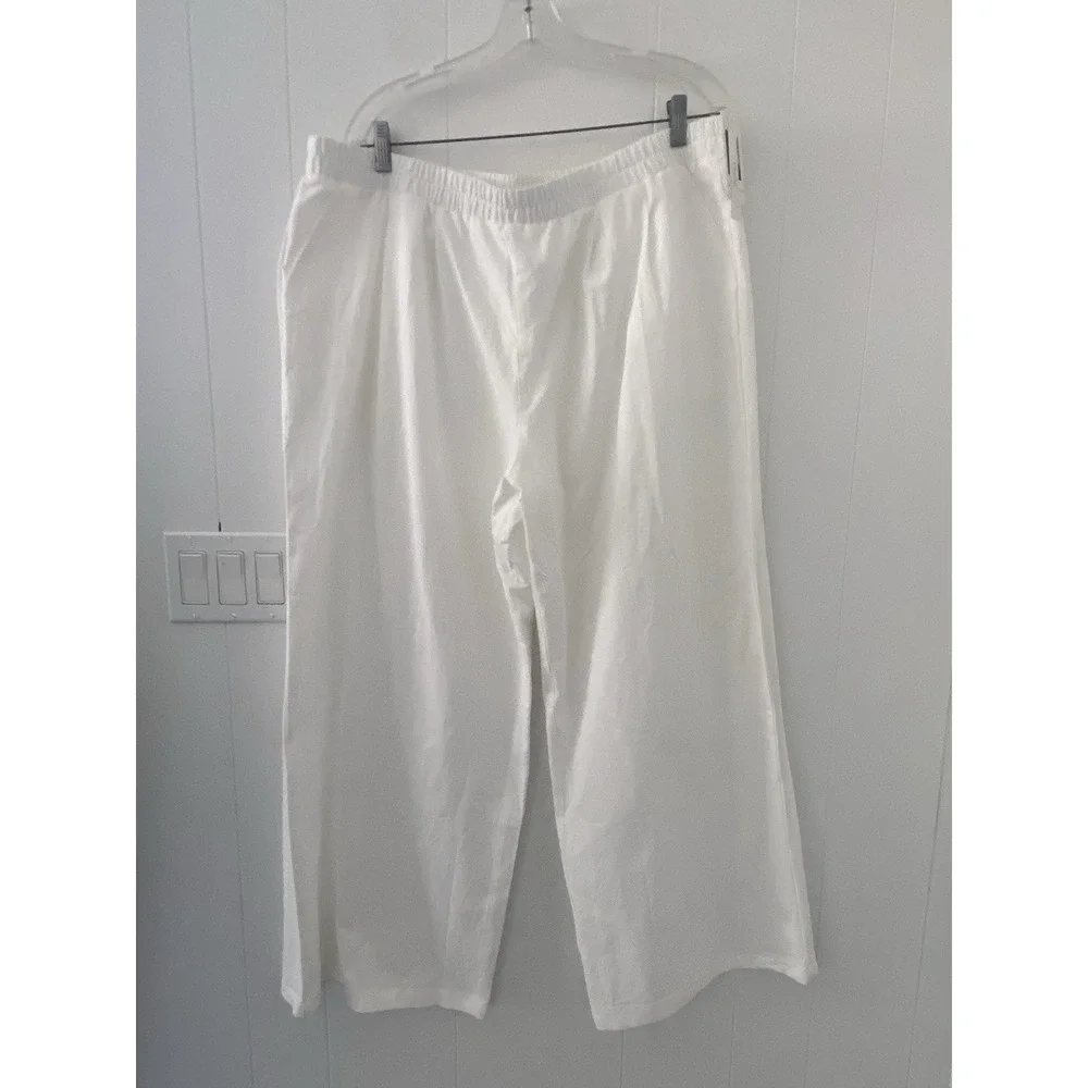 LOMON White Linen Pants Women Wide Leg Palazzo Pants XXL New